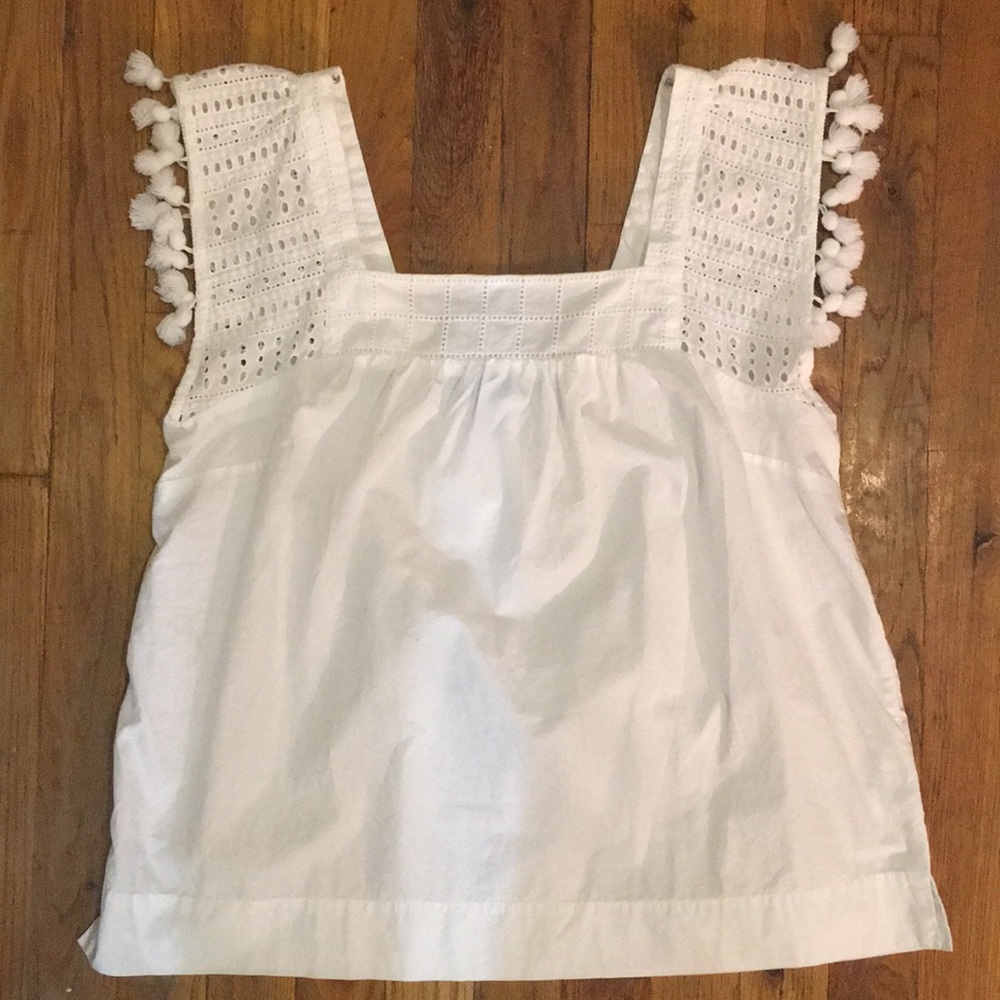 J. Crew Eyelet Top with Tassel Trim
